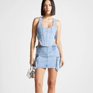 Maniere De Voir denim cargo corset top and mini skirt (set)